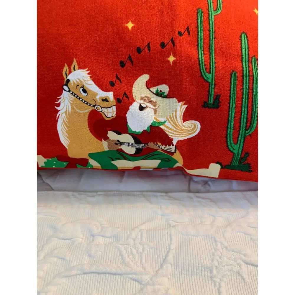 Santa Goes to the Rodeo Toddler Pillowcase, Handmade Designer Cotton